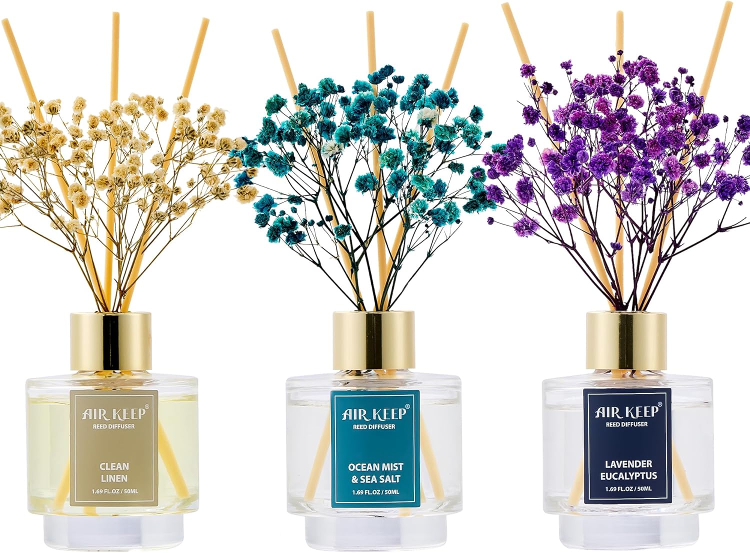 Home Fragrance Linen - 3-Pack Reed Diffuser Set: Clean Linen,
